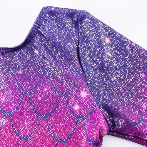 Vista 4 de HOZIY - Leotardos de manga larga para niñas, de gimnasia, para niños pequeños, trajes florales de unicornio, galaxia, arco iris, patrón de rayas