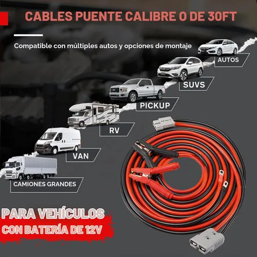 Vista 2 de FIERYRED Cables de puente de conexión rápida de calibre 0 de 30 pies, cables de refuerzo resistentes de 1200 A con bolsa de viaje, cable de arranque
