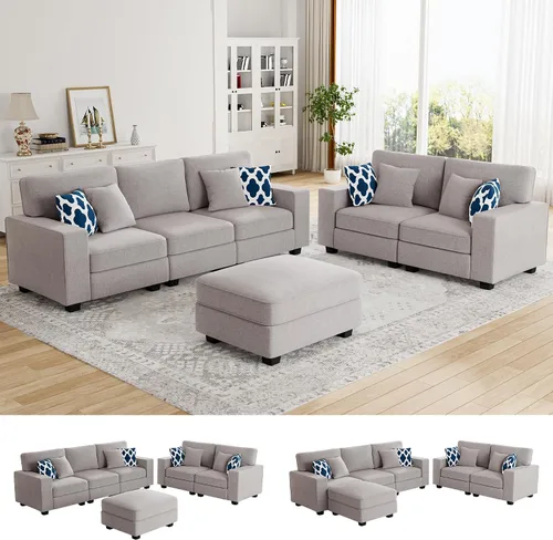 Vista 15 de Legend Vansen - Sofá seccional modular en forma de U con otomano, sofá de esquina reversible moderno para sala de estar (Antracita, 2+3 con otomano)