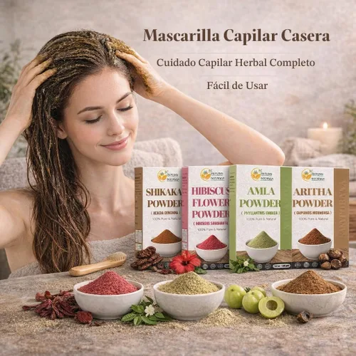 Vista 3 de Herbs Botanica Combo de mascarilla capilar a base de hierbas Brahmi, Reetha (Aritha), Shikakai, Hibiscus, Amla Powder 5.3 oz cada total 1.65 libras