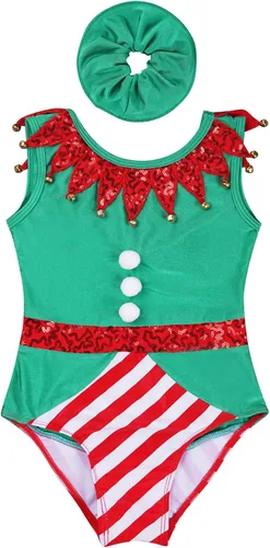 Vista 3 de TiaoBug Disfraces de elfo de Navidad para niñas y niñas, leotardo de gimnasia, trajes de ballet de una pieza