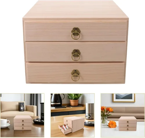 Vista 8 de Vintage Wooden Tea Storage Drawer Cabinet with 3 Compartments