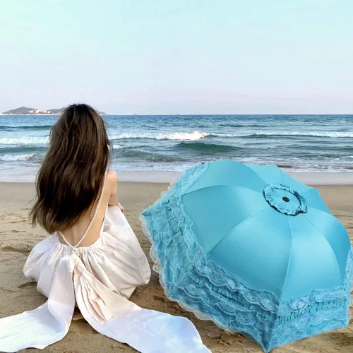 Vista 3 de WANLIAN Paraguas plegable a prueba de rayos ultravioleta de encaje princesa Cúpula Anti-uv Parasol Decoraciones de boda Accesorios para sesión