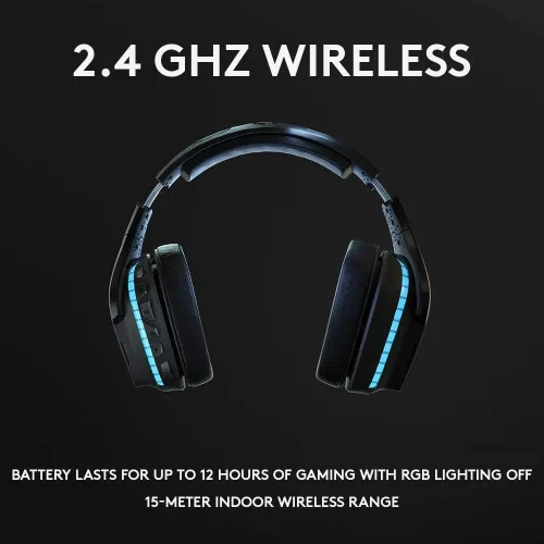 Vista 2 de Logitech G935 - Auriculares inalámbricos DTS X 7.1 Surround Sound LIGHTSYNC RGB para PC, color negro y azul
