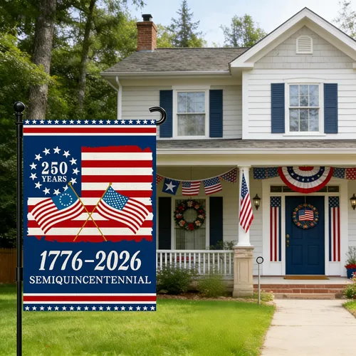 Vista 5 de Banderas de jardín con el 250 aniversario de Estados Unidos para exteriores, bandera de Estados Unidos del 250 aniversario 1776-2026, letrero