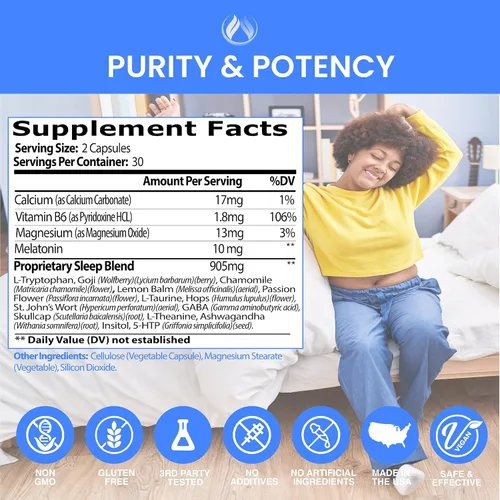 Vista 4 de THE ENCLARE NUTRITION Melatonina 10 mg ayuda para dormir para adultos con Ashwagandha, GABA, 5HTP, L teanina, vitamina B6, inositol, calcio