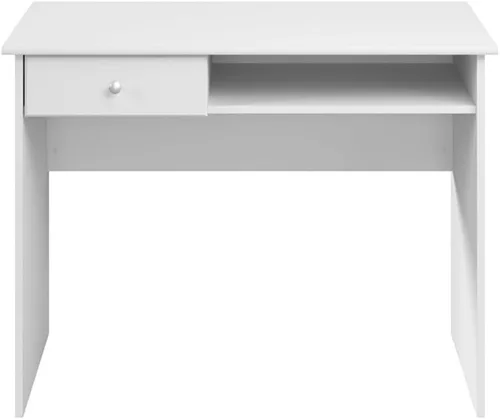 Vista 4 de Bush Home Cabot - Escritorio pequeño de 40 W con cajón y estante en color blanco, mesa de trabajo compacta para oficina en casa o sala de estar