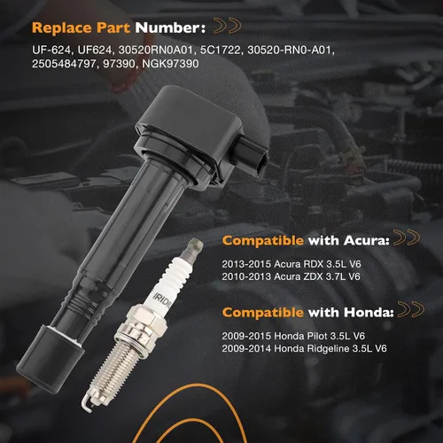 Vista 2 de Paquetes de bobinas de encendido UF624 y bujías aptas para Honda Pilot 3.5L