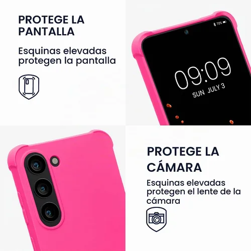 Vista 4 de KIOMY Funda Rosa Fucsia Neón para Samsung Galaxy S23 5G, Bumper Antigolpes Cubierta Protectora TPU Flexible Bisel Elevado Diseño Híbrido Ajuste