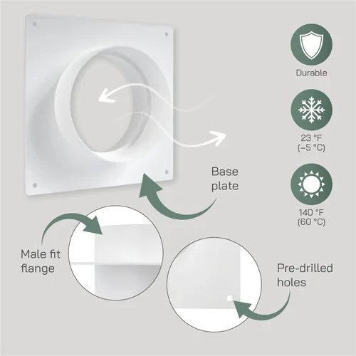 Vista 4 de Vent Systems Conector de conducto de ventilación de aire de 4 pulgadas, brida de tubo de ventilación recta, placa de conector de conductos
