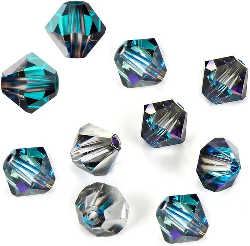 Vista 18 de 100 cuentas sueltas de cristal bicono facetado pequeño Preciosa auténtico de 3mm (0.118 pulgadas) aguamarina AB (azul) compatibles con cristales