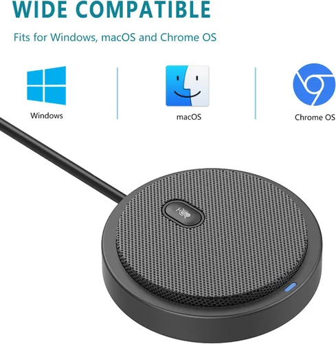 Vista 5 de Micrófono de conferencia USB mejorado para computadora, micrófono de condensador omnidireccional de 360° con llave de silencio, ideal
