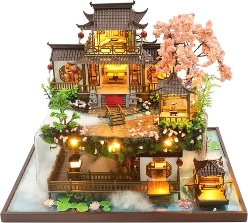 Vista 7 de Kit de casa en miniatura para bricolaje, kit de casa de muñecas para adultos para construir, kit de mini casa con LED, kits de diorama