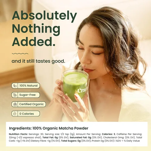 Vista 4 de Crafti Polvo de matcha de grado ceremonial (orgánico) – Polvo de té verde matcha japonés auténtico sin azúcar de Uji, Kyoto para lattes de grado