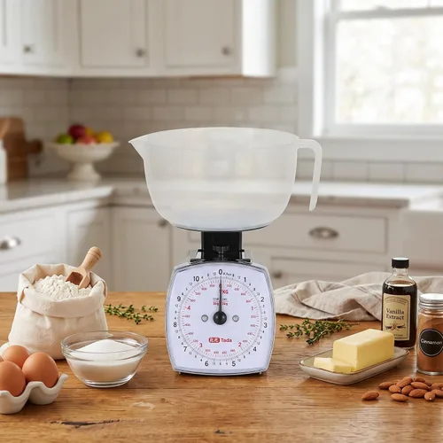 Vista 5 de Tada - Báscula analógica de alimentos de 11 libras con esfera mecánica Taza de medición extraíble, función de tara