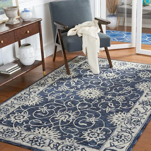 Vista 14 de SAFAVIEH Jardin Collection Alfombra de pasillo, 2 pies 3 pulgadas x 9 pies, negro y marfil, lana floral hecha a mano, ideal para zonas de alto