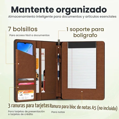 Vista 3 de Funda universal Padfolio – Organizador de tablet con soporte para bloc de notas – Compatible con iPad 10ª 11ª generación, iPad Pro 11, iPad 7 8 9