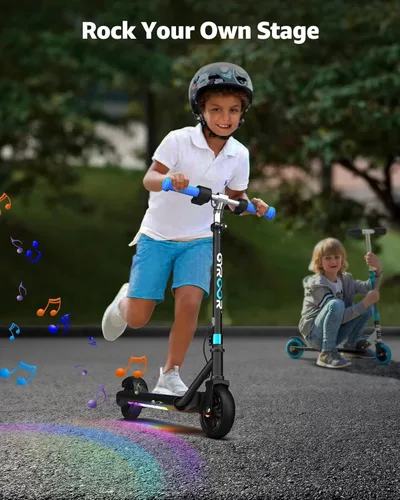 Vista 4 de Gyroor H30 Max Scooter eléctrico para niños, pantalla LED, potente motor de 150 W, sistema de freno doble, altura y velocidad ajustables