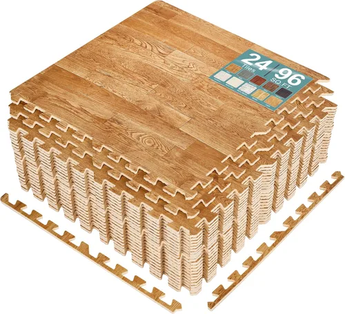 Vista 17 de Sorbus Losetas de suelo de madera veteada, esteras de espuma EVA entrelazadas, losetas de 3/8" de grosor para suelos de madera, esteras de ejercicio