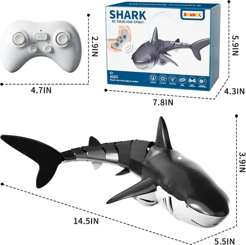 Vista 6 de Bennol Juguetes de tiburón a control remoto 2.4Ghz para niños y niños, escala 1:18 de alta simulación para piscina, tiburones eléctricos RC
