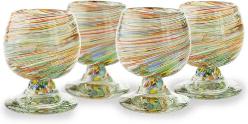 Vista 10 de Vasos de Chupito de Tequila Auténticos Mexicanos Soplados a Mano - Juego de 4 - 2 oz - Mini Vasos de Coñac - Base Pesada - Coñac (Aurora Boreal)