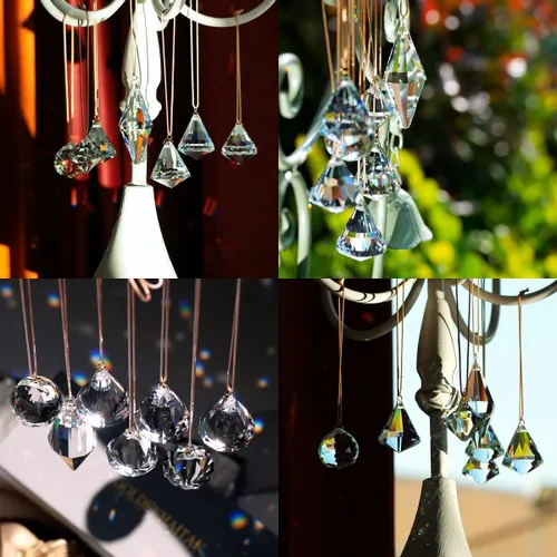 Vista 4 de Juego de 7 piezas de lámpara de araña de cristal, prisma para colgar en la ventana, adornos de joyería (transparente)