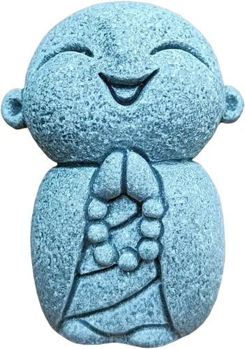 Vista 10 de livelyfish Estatua de monje rezante de Bosatsu de Bosatsu japonés de Buda Bosatsu Feng Shui, piedra arenisca feliz/sonriente en miniatura, adorno