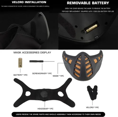 Vista 4 de Halloween LED Samurai Cyber Ninjia Robot Punk Oni Demon Motorcycle Knight Light Up Half Face Máscaras para Airsoft Tactical Paintball CS