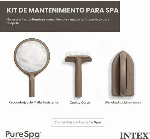 Vista 2 de Intex PureSpa - Kit de accesorios de mantenimiento para bañera de hidromasaje y spa con cepillo curvo, recogedor de malla, y cepillo limpiador