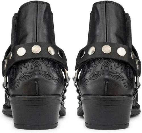 Vista 4 de Botines vaqueros de cuero con diseño de cocodrilo para hombre con tacones cubanos y cadena de metal