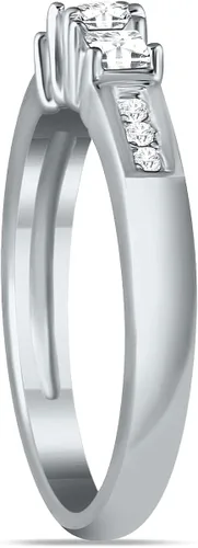 Vista 2 de Anillo de compromiso con diamante certificado por AGS 34 quilate, oro blanco 14 quilates, (color K-L, claridad I2-I3)