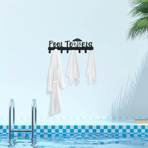 Vista 4 de IBosins Toallero de piscina con 8 ganchos, toallero montado en la pared para exteriores o baño, colgador de toallas para colgar albornoces, toallas