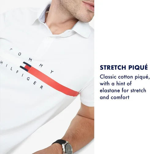 Vista 6 de Tommy Hilfiger Men's Short Sleeve Cotton Pique Flag Polo in Custom Fit
