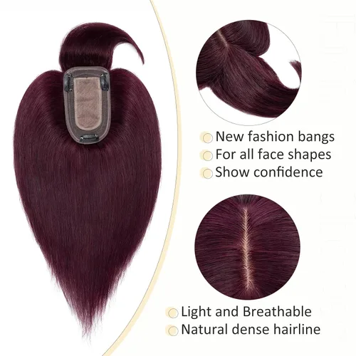 Vista 4 de Rich Choices Postizo capilar de cabello humano 100% real con flequillo - Postizo de cabello Remy real para mujeres con adelgazamiento en la parte