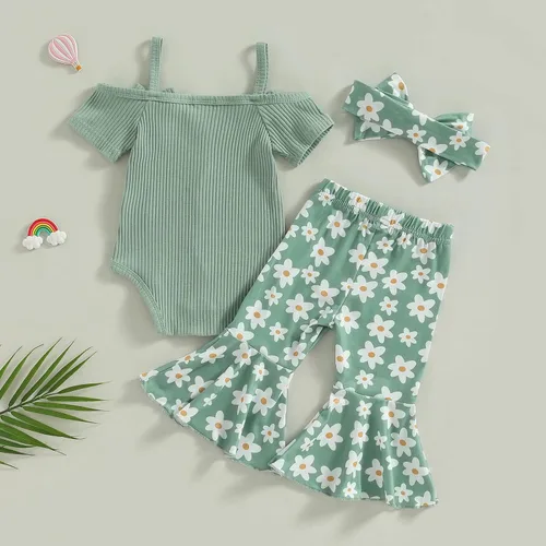 Vista 60 de Sejardin Ropa de verano para bebé y niña, recién nacida, manga corta, con letras, mameluco elástico con diadema