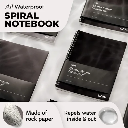 Vista 2 de GAK. Cuaderno de papel de piedra impermeable en espiral (tamaño M) – 5.8 x 8.3 pulgadas, 50 hojas, cuaderno de papel de piedra, cuaderno de notas