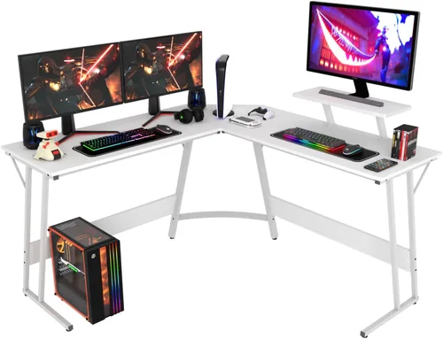 Vista 9 de PayLessHere Escritorio en forma de L, escritorio de esquina para juegos, escritorio de computadora con escritorio grande para estudiar, trabajar