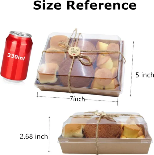 Vista 2 de Paquete de 40 cajas de papel para embutidos con tapas transparentes, 7 x 5 pulgadas, contenedor desechable marrón para panadería, cajas para llevar