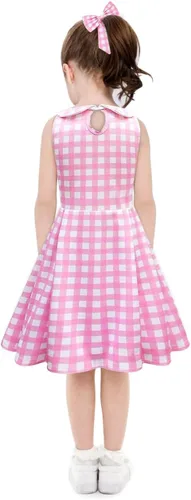 Vista 4 de Vestidos de disfraz para niñas, vestido de cosplay de muñeca rosa con accesorios