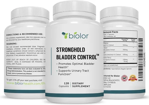 Vista 5 de Biolor Control de vejiga Stronghold para hombres y mujeres - Apoya el flujo urinario saludable (ya dentro de rangos normales) - 120 cápsulas