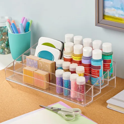 Vista 4 de STORi Organizador de tocador de plástico transparente de varios niveles Soporte rectangular de 4 niveles para maquillaje, paletas de sombras