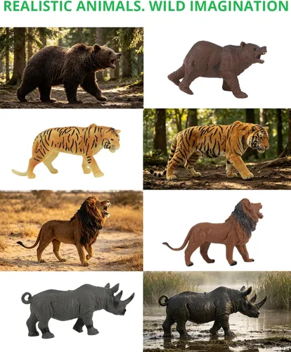 Vista 4 de Tudoccy Juguetes de figuras de animales de safari, 23 piezas de juguetes de plástico realistas de animales salvajes de zoológico, selva africana