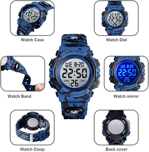 Vista 2 de FIZILI Reloj digital deportivo impermeable para niños, reloj despertador de 1224 H, cronómetro, calendario de 3 a 15 años, reloj de pulsera