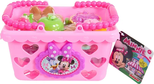 Vista 5 de Conjunto de Cesta de Compras Bowtastic de Minnie Bow-Tique de Disney Junior con Comida de Juguete y Accesorios, Juego de Simulación, Juguetes