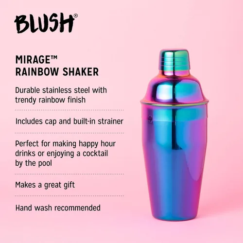 Vista 2 de Blush Mirage Rainbow - Coctelera iridiscente de acero inoxidable, colorida coctelera para accesorios estéticos de bar en el hogar, despedida