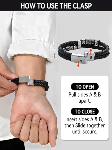 Vista 7 de FaithHeart Pulsera vikinga para hombre, pulsera de cuero trenzado de doble fila con cierre de acero inoxidable, brújula vikinga, pulsera vintage