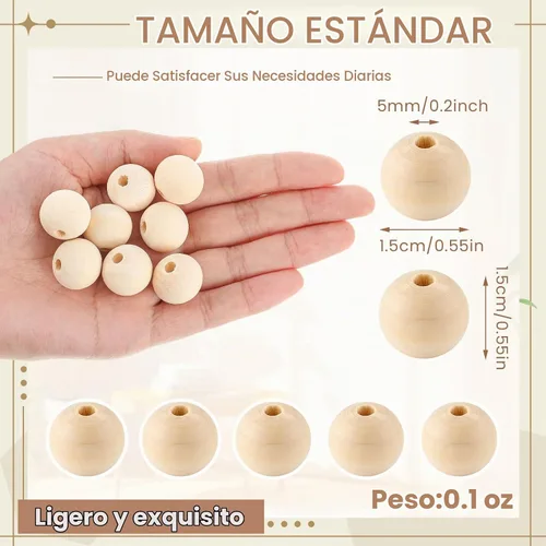 Vista 2 de WILLBOND 130 cuentas de madera de macramé con agujero de 0.197 in, beige