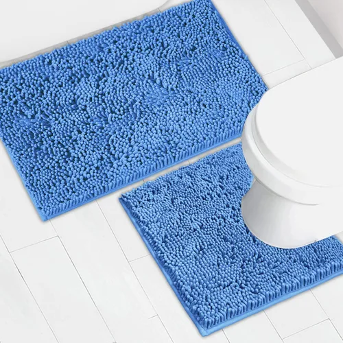 Vista 33 de Juego de 2 tapetes de baño de chenilla, superabsorbentes, con fuerte respaldo antideslizante de PVC, tapetes de baño para baño, peludos