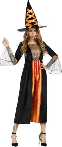 Vista 5 de Disfraz de bruja para mujer Vestido largo clásico de hechicera