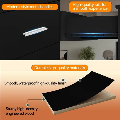 Vista 6 de Cómoda de 48" de alto para dormitorio, cómoda de madera con 6 cajones con tomas de corriente, cómoda con gran espacio de almacenamiento y asas
